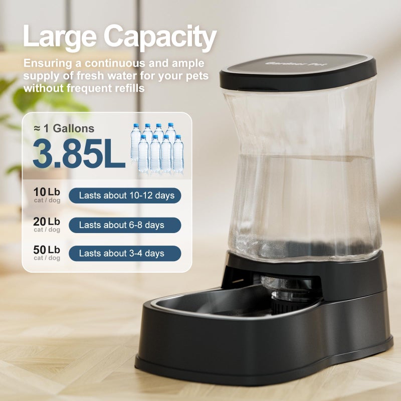 Gardner Pet Automatic Gravity Water Dispenser for Dogs, 1Gallon Stainless Steel Dog and Cat Water Bowl Dispenser, Dog Water Fountain Dispenser for Small&Medium Dogs, Cats, Puppies(Black) - Image 3