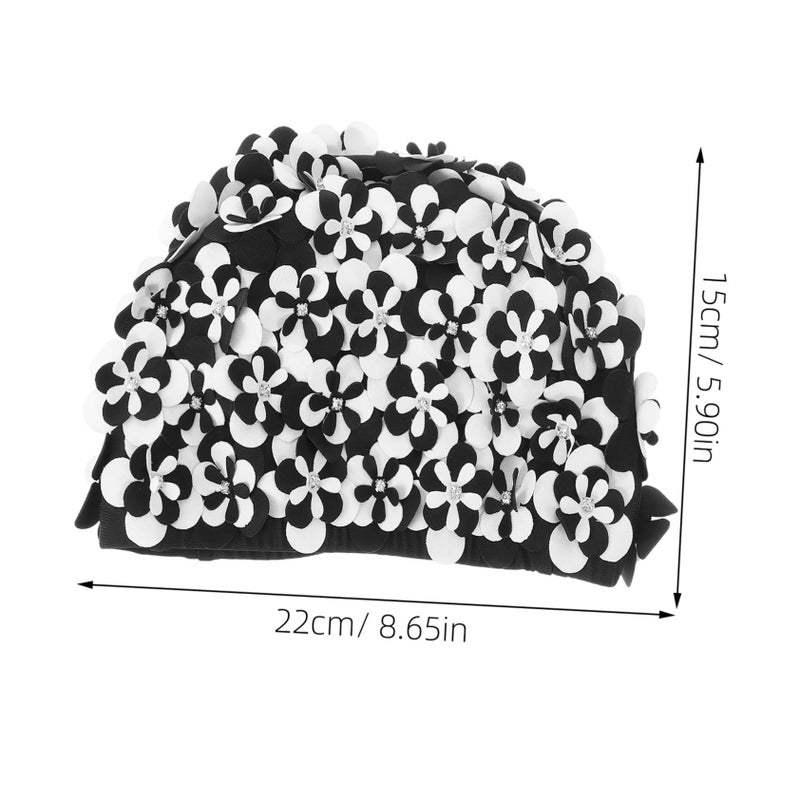 Cotton Nylon Floral Swim Cap for Women Elastic Hair Care Protective Reusable - Image 3