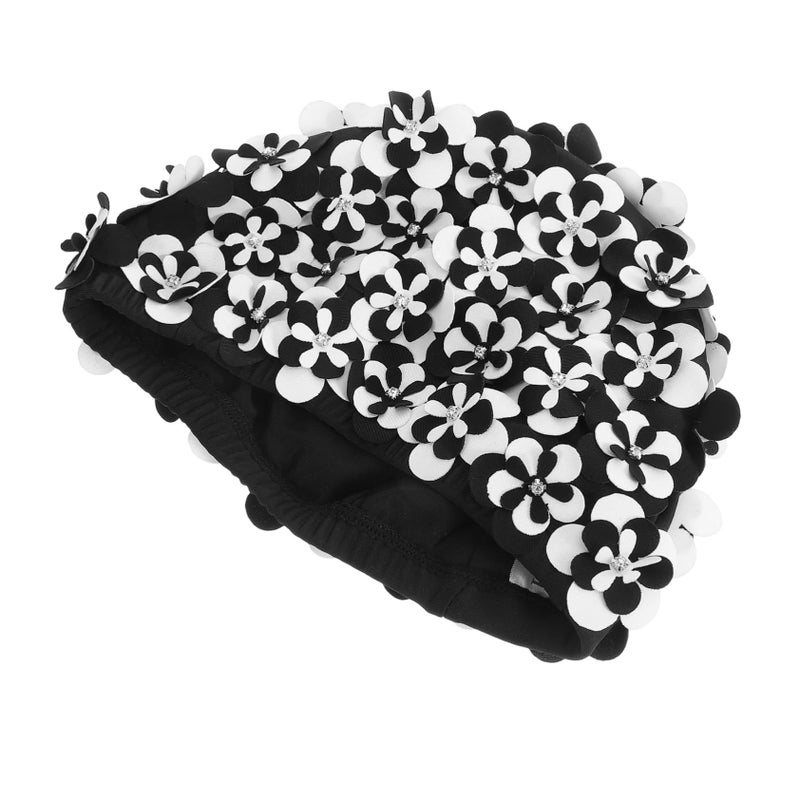Cotton Nylon Floral Swim Cap for Women Elastic Hair Care Protective Reusable - Image 2
