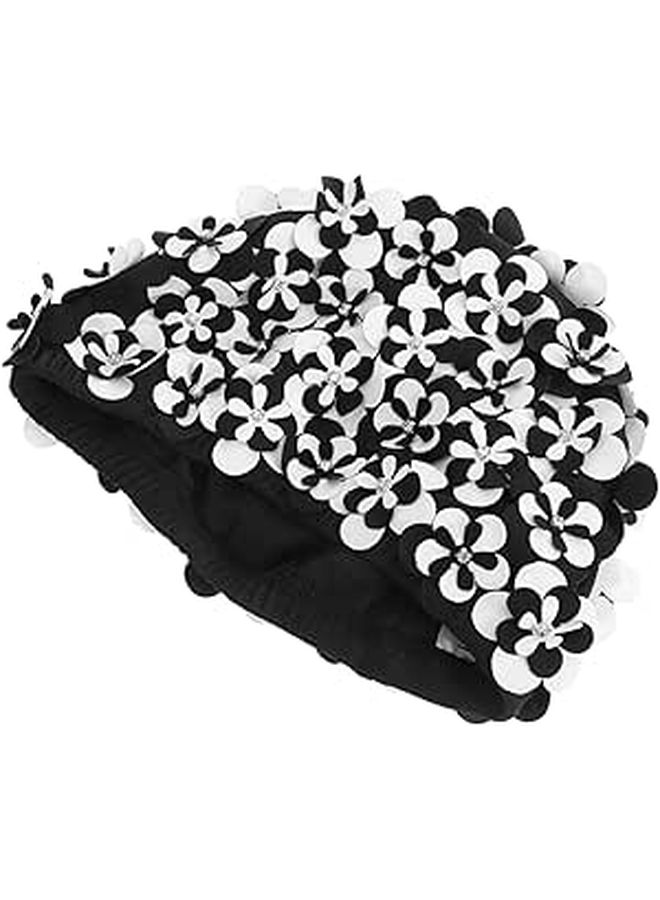 Cotton Nylon Floral Swim Cap for Women Elastic Hair Care Protective Reusable - Image 1