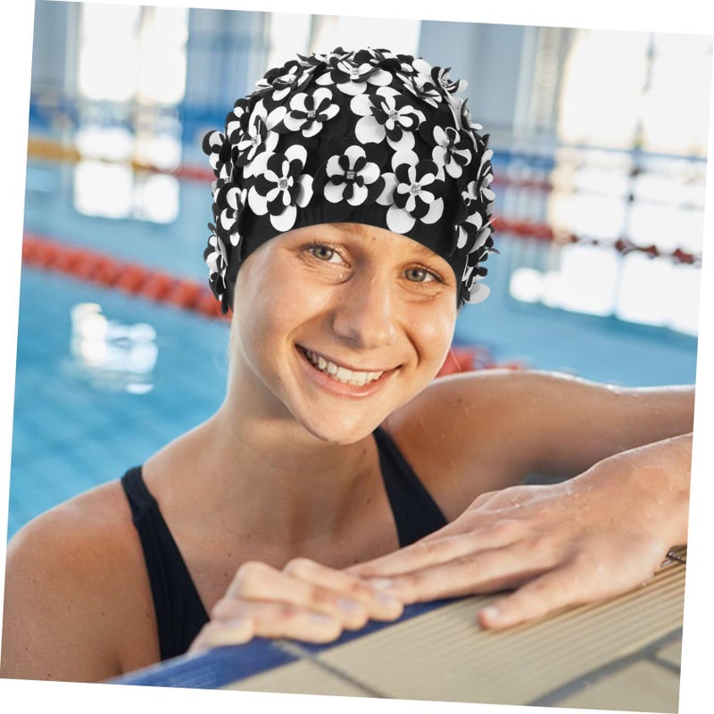 Cotton Nylon Floral Swim Cap for Women Elastic Hair Care Protective Reusable - Image 5