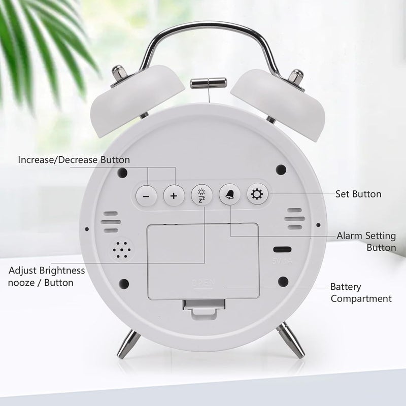 MORPICH Alarm Clock Rechargable Digital Alarm Clock TwinBell Night Light Easy to Set Very Loud for Teens and Senior Citizens Kids Alarm Clocks White - Image 2