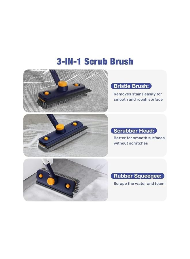 promass Floor Scrub Brush, 3 in 1 Floor Scrubber with 118 cm Extendable Long Handle and Squeegee, Stiff Bristle Shower Scrubber, Shower Cleaning Brush for Wall, Bathtub, Glass, Bathroom - Image 5