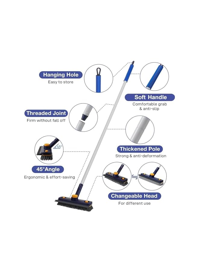 promass Floor Scrub Brush, 3 in 1 Floor Scrubber with 118 cm Extendable Long Handle and Squeegee, Stiff Bristle Shower Scrubber, Shower Cleaning Brush for Wall, Bathtub, Glass, Bathroom - Image 3