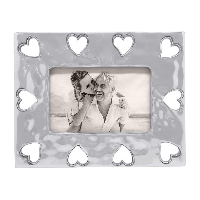 OPEN HEART BORDER 4X6 FRAME SILVER BRILLANTE FRAMES DECORATIVE PHOTO FRAMES RECYCLED SANDCAST ALUMINUM HANDMADE IN MEXICO