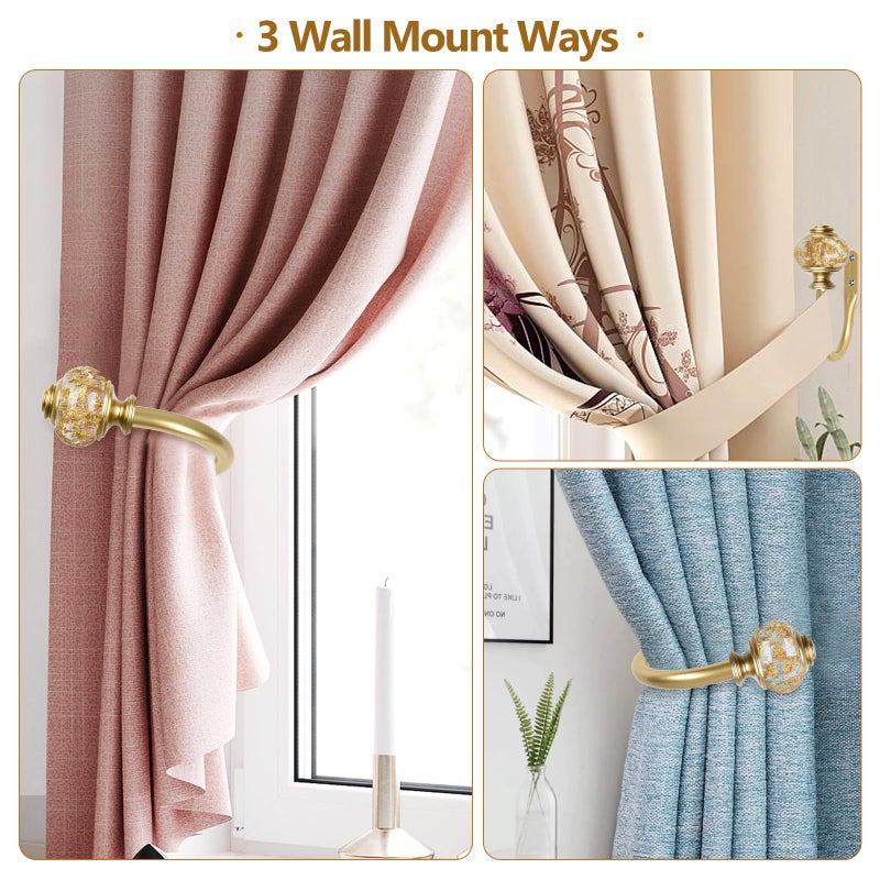 USFOOK 2 Pack Curtain Holdbacks, USFOOK Decorative Window Drapery Tiebacks (2 Pack/1 Pair), Curtain Tie Back Hooks for Wall with Gold Translucent Finials (3.95" L x 3.4" W) - Image 5