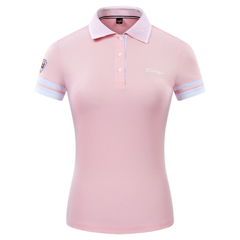 Generic GOLF clothing womens summer T-shirt Korean style womens lapel short sleeve GOLF ball clothes womens top sports ball clothes Pink