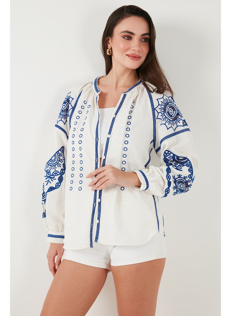 Embroidered Oversize Fit Cotton V Neck Shirt Women's Shirt 676242 - pzsku/ZCFC3028291511AA96558Z/45/_/1741264770/1b951b96-0931-4154-a88a-1d3c5db782ab