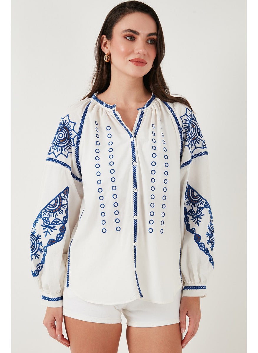 Embroidered Oversize Fit Cotton V Neck Shirt Women's Shirt 676242 - pzsku/ZCFC3028291511AA96558Z/45/_/1741264772/fa435cde-07ad-4a84-9915-77bd0c933d17