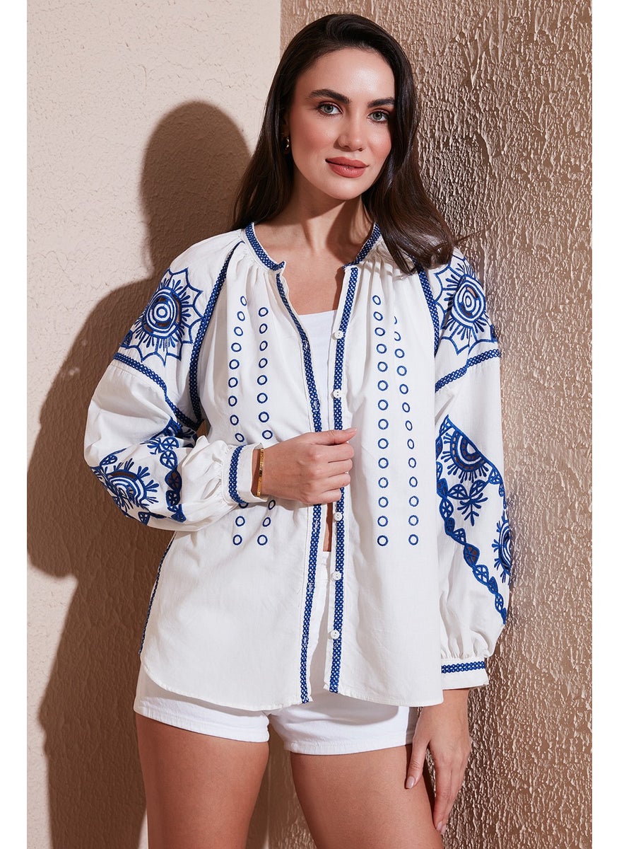 Embroidered Oversize Fit Cotton V Neck Shirt Women's Shirt 676242 - pzsku/ZCFC3028291511AA96558Z/45/_/1741264817/34bf6f48-7ec1-47f4-92cc-1eb87c207a23