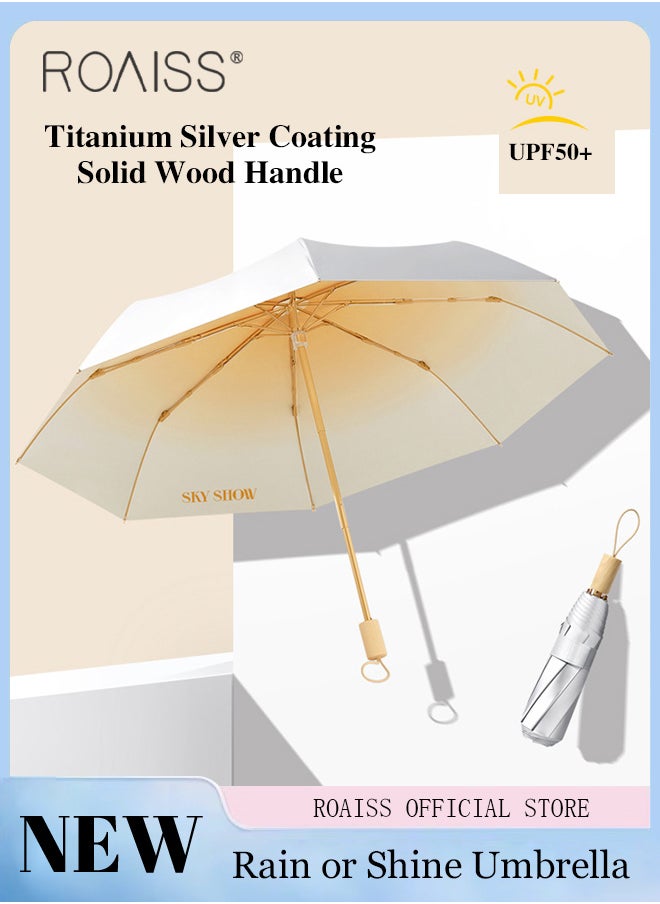 Women Multifunctional Umbrella for Rain and Shine Titanium Silver Coating for Heat Insulation and Cooling Reinforced Waterproof Canopy and Windproof Umbrella Ribs 3 Fold Compact Design UPF50