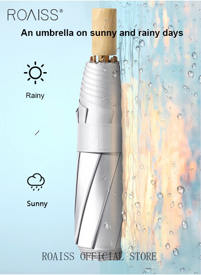 Women Multifunctional Umbrella for Rain and Shine Titanium Silver Coating for Heat Insulation and Cooling Reinforced Waterproof Canopy and Windproof Umbrella Ribs 3 Fold Compact Design UPF50