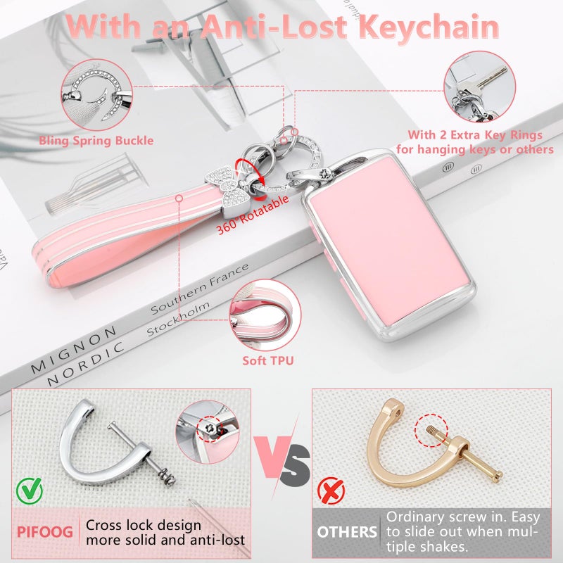 PIFOOG Key Fob Cover for Mazda CX5 CX30 CX9 CX50 3 6 CX90 Pink 4 Button Car Keys Case Shell Bling Keychain Protector Full Covers Accessories Girly Women Cute Silver TPU - Image 3