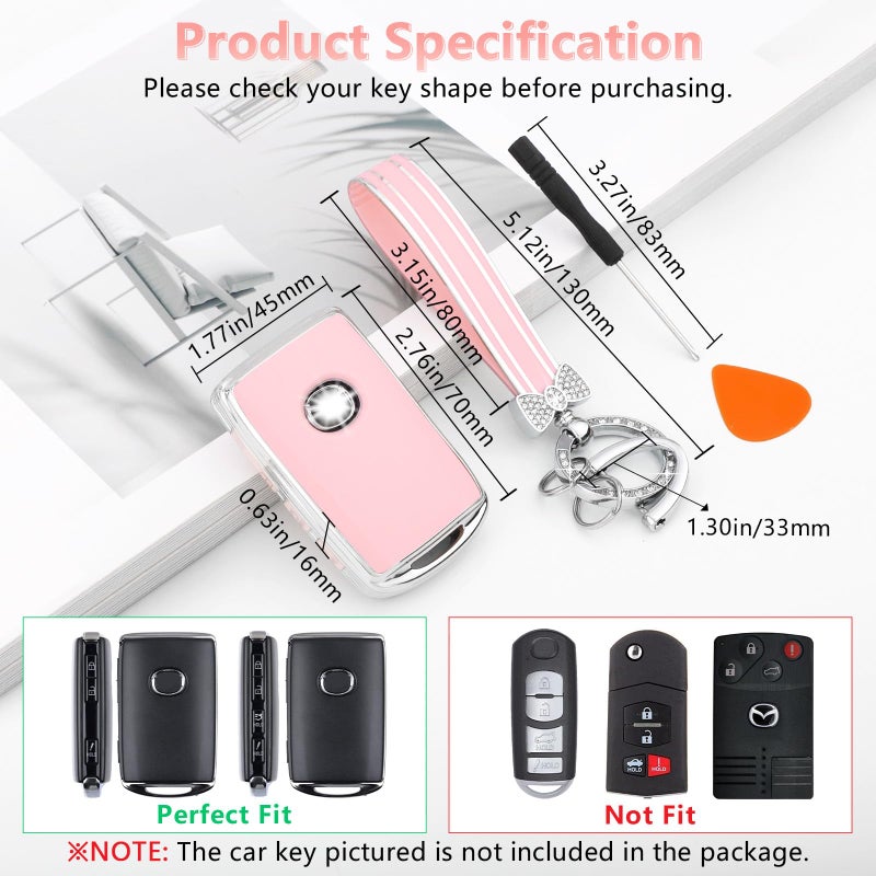 PIFOOG Key Fob Cover for Mazda CX5 CX30 CX9 CX50 3 6 CX90 Pink 4 Button Car Keys Case Shell Bling Keychain Protector Full Covers Accessories Girly Women Cute Silver TPU - Image 2