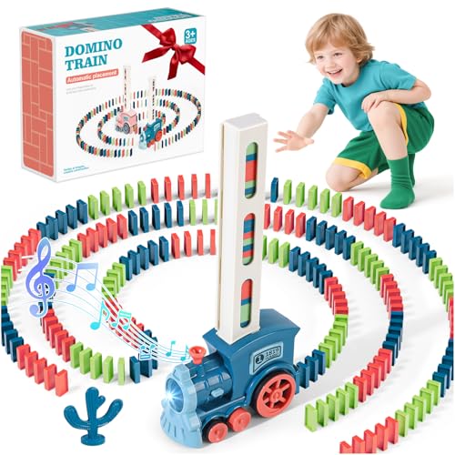 GIGILLI 220Pcs Domino Train Toys Automatic Dominoes Building Train Set for Kids 24 48 Stacking Kids Games Stem Montessori Educational Toys for 3 4 5 6 7 8 Year Old Boys Girls Easter Birthday Gifts - Image 1