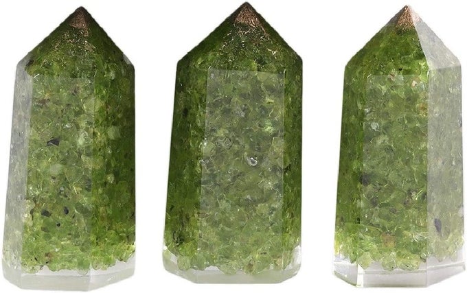 SET OF 3 PERIDOT HEALING CRYSTAL WANDS 2 INCH, POLISHED TUMBLED STONE POINTS 6 FACETED REIKI CHAKRA MEDITATION THERAPY DECOR