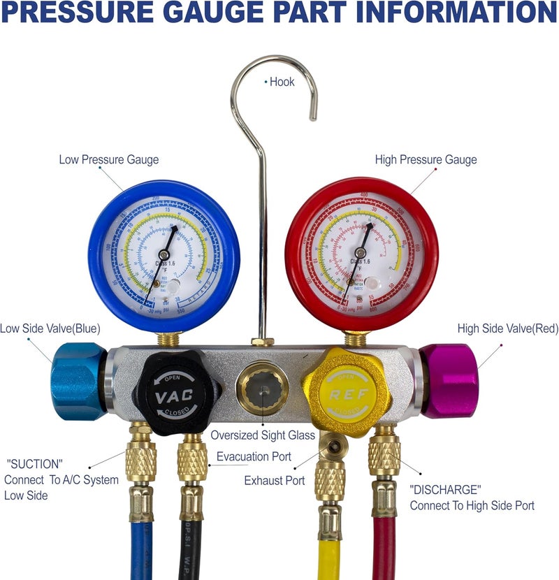 BACOENG Pro 4 Way AC Diagnostic Manifold Gauge Set - Image 3