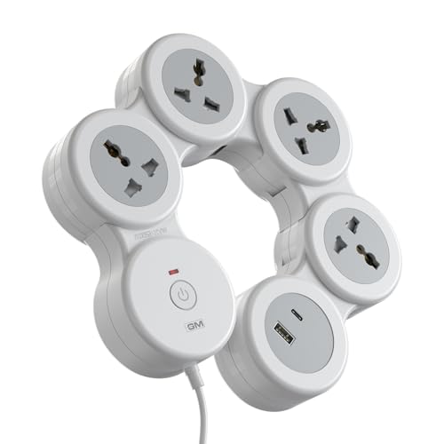 GM G-Hoop 5+1 Spike Guard | Extension Board with USB Type-A & Type-C Master Switch| LED Indicator|1.8 Meter Cord |Surge & Overcurrent Protection| 4 International Sockets| Perfect for Homes and Offices - Image 1