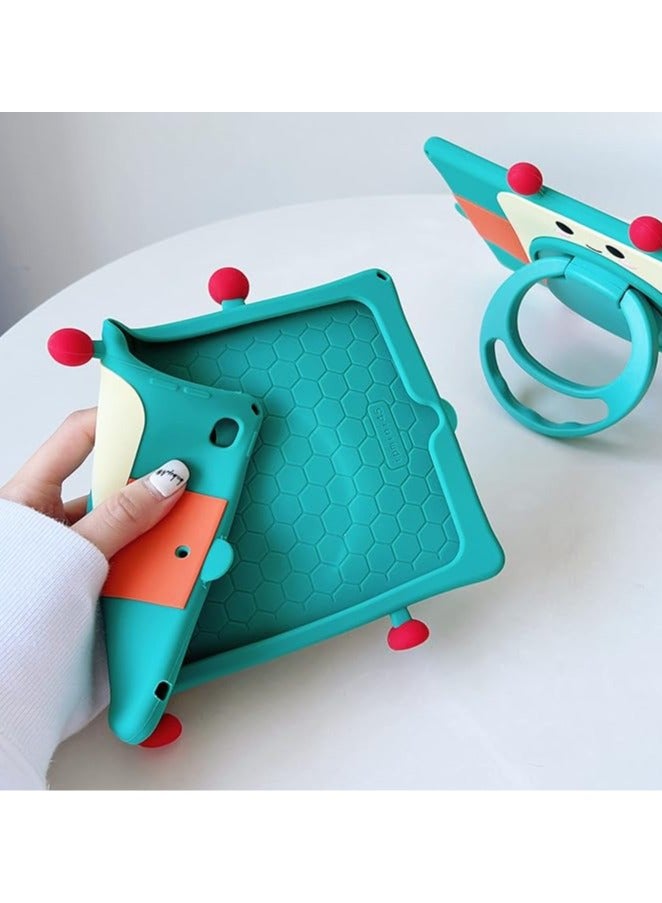 Slim Fit Premium Cute Soft Silicone Robot Pattern Tablet Case with 360° Rotatable Foldable Kickstand and Lanyard Shockproof Cover Case for iPad Air 5 2022 10.9 - Image 3