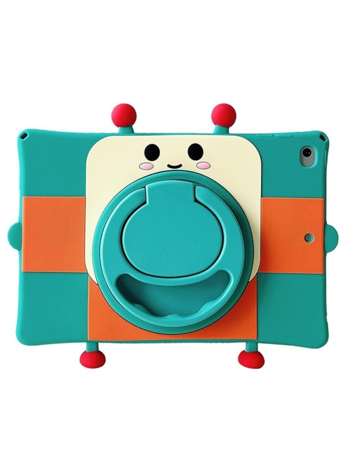 Slim Fit Premium Cute Soft Silicone Robot Pattern Tablet Case with 360° Rotatable Foldable Kickstand and Lanyard Shockproof Cover Case for iPad Air 5 2022 10.9 - Image 1
