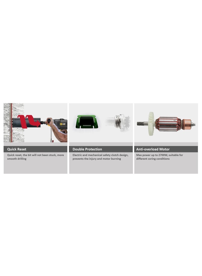 CATERPILLAR Diamond Core Drill Machine CAT DX18 2400W 180mm Concrete Core Drilling Wet & Dry Professional Core Drill - Image 3