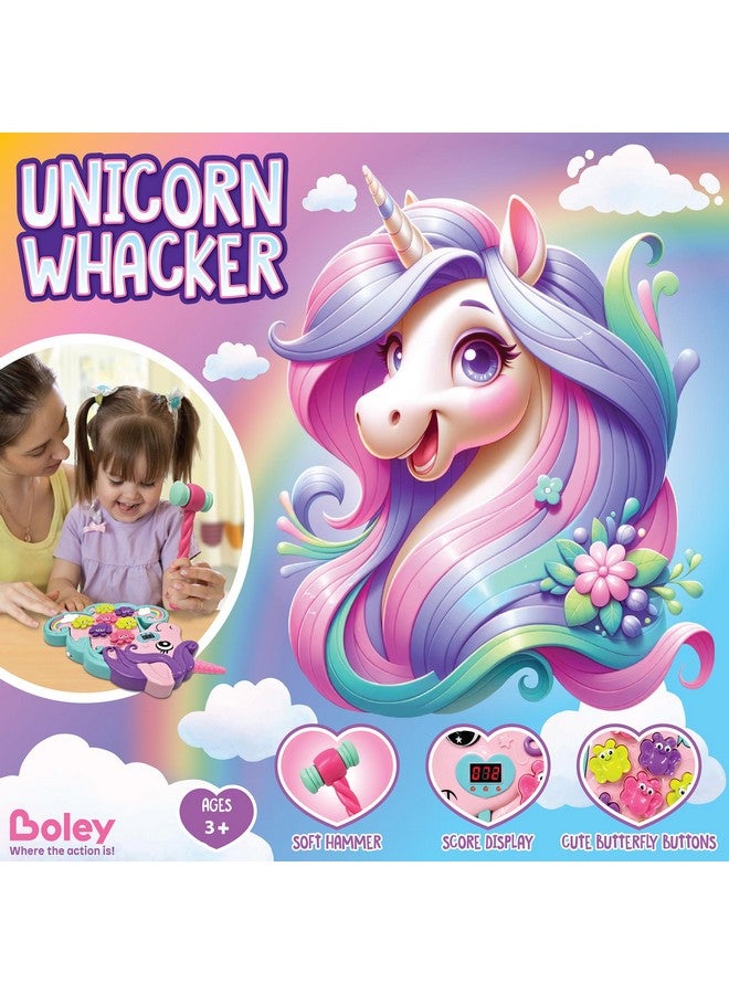 BOLEY Boley Unicorn Hammer Mole Type Game with Lights, Sounds, 5 Modes, Soft Hammer, LED Score Display, Colorful Butterfly Buttons - Educational Interactive Whack a Frog Like Toy Toddlers - Ages 3 and Up! - Image 2