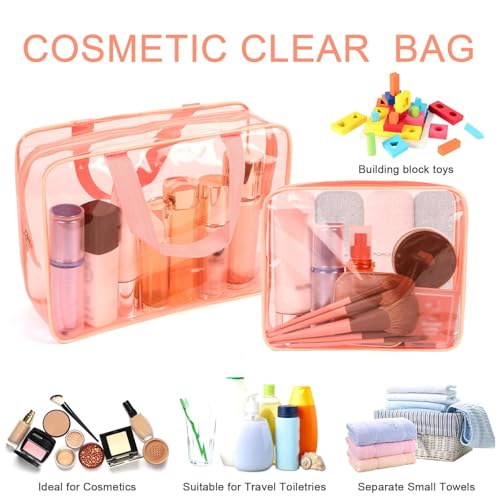 APREUTY Clear Makeup Bags, TSA Approved 6 Pcs Cosmetic Makeup Bags Set Clear PVC with Zipper Handle Portable Travel Luggage Pouch Airport Airline Vacation Organization (Peach) - Image 3