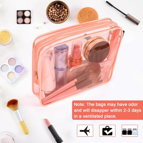 APREUTY Clear Makeup Bags, TSA Approved 6 Pcs Cosmetic Makeup Bags Set Clear PVC with Zipper Handle Portable Travel Luggage Pouch Airport Airline Vacation Organization (Peach) - Image 5