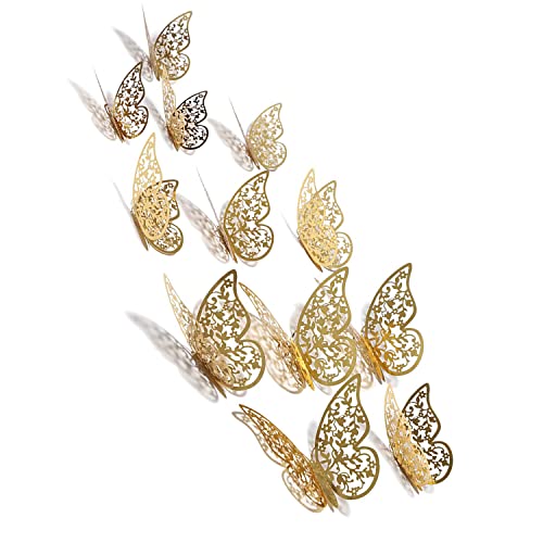 Xtore® 12pcs 3D Gorgeous Shiny Gold Butterfly Stickers with Sticking Pads- (Golden, Set of 12) - Image 1
