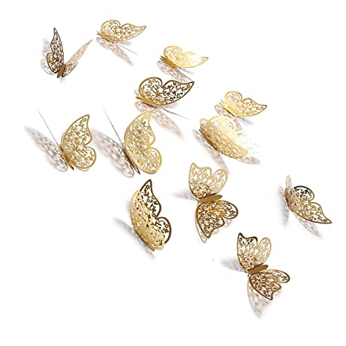 Xtore® 12pcs 3D Gorgeous Shiny Gold Butterfly Stickers with Sticking Pads- (Golden, Set of 12) - Image 2