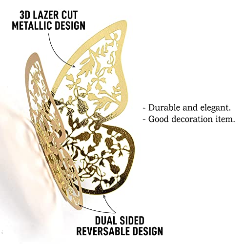 Xtore® 12pcs 3D Gorgeous Shiny Gold Butterfly Stickers with Sticking Pads- (Golden, Set of 12) - Image 5