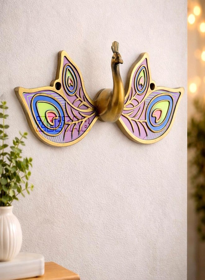 Zeetab Metal 3D Peacock Wall Art, Colorful Peacock Feather Design, Brass Finish, Decorative Showpiece & Gift item for Home Decor (Antique Brass) - Image 1