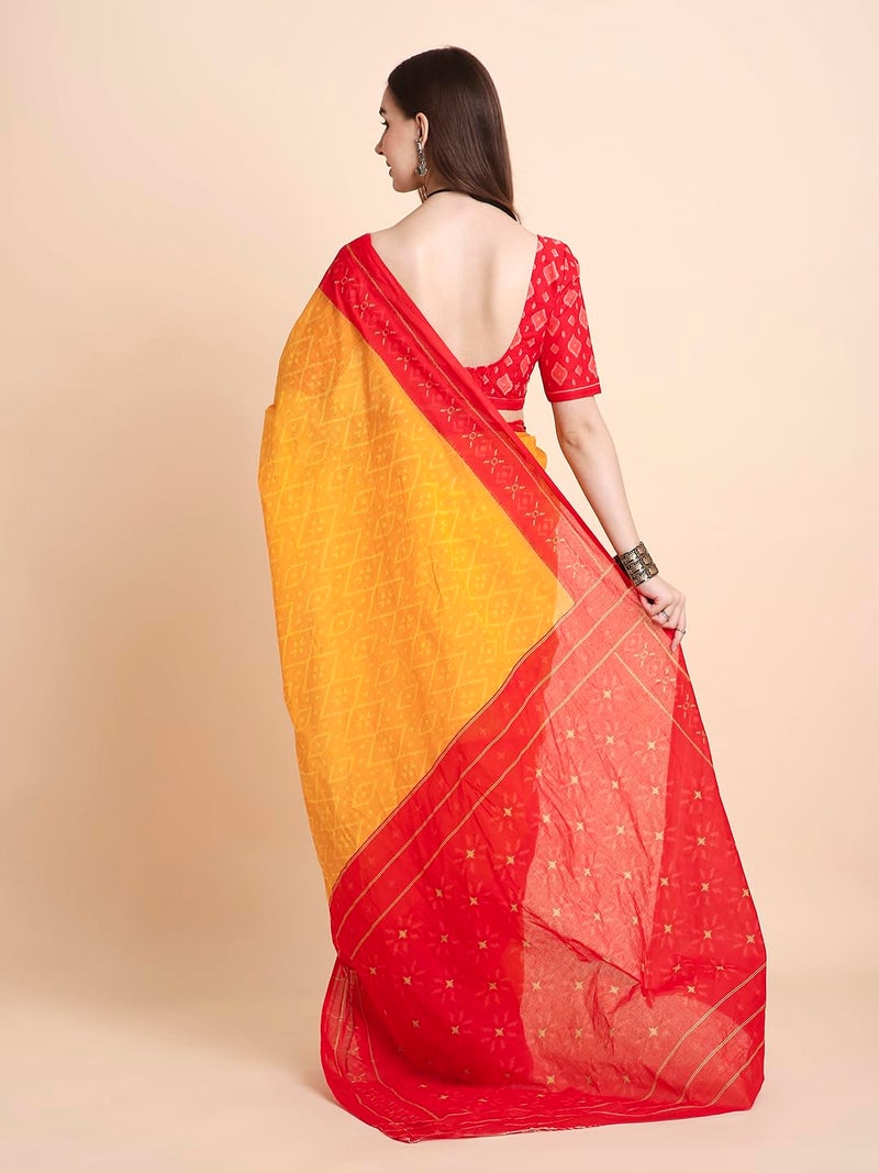 RATAN Pure Cotton Printed Mulmul Saree for Women with Blouse Piece (TANB-BP-21931_Yellow) - Image 2