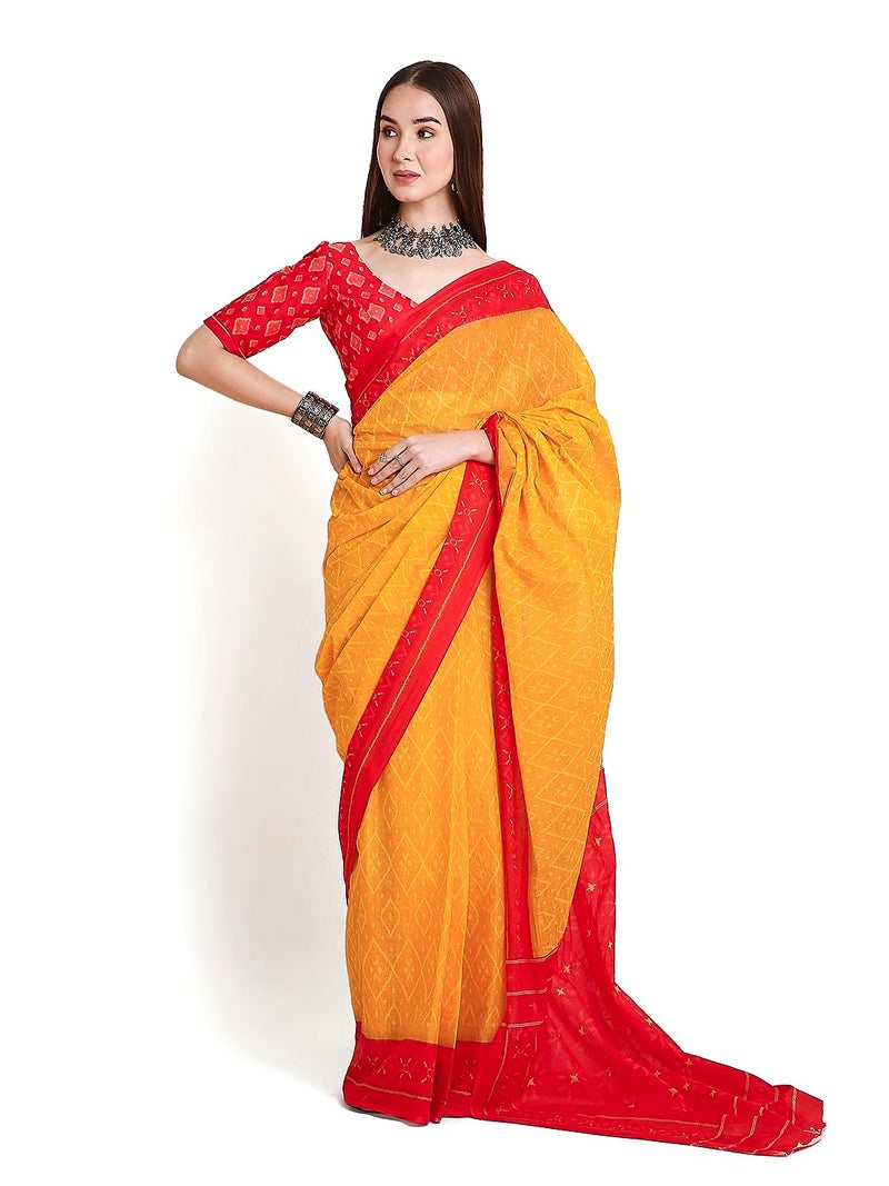 RATAN Pure Cotton Printed Mulmul Saree for Women with Blouse Piece (TANB-BP-21931_Yellow) - Image 1