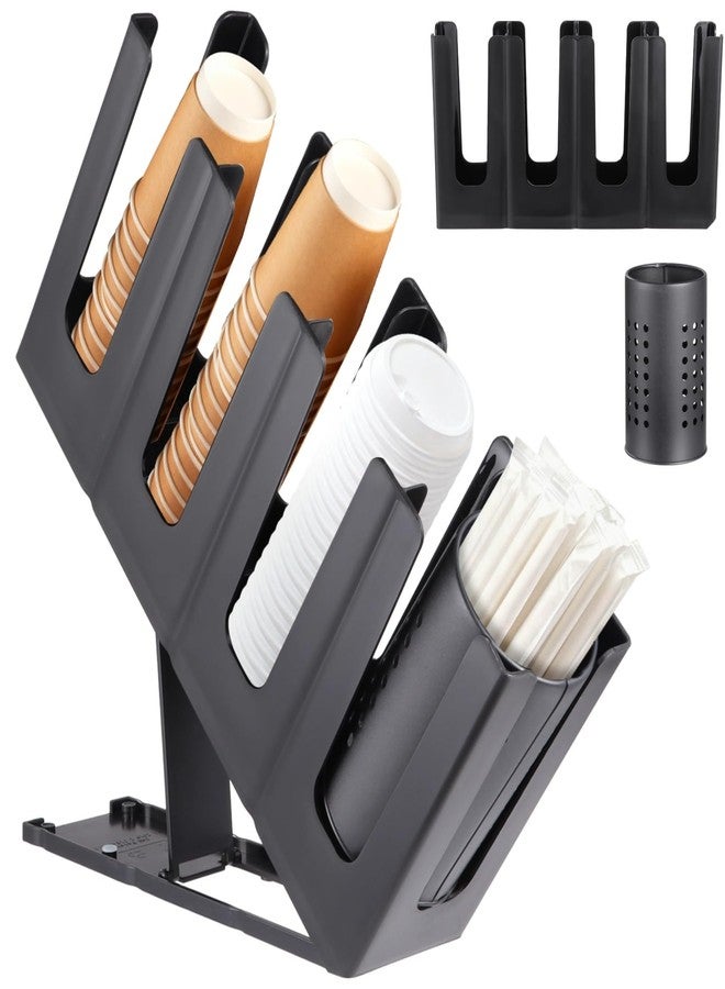DORMIYA Cup Holder Lid Dispenser with Straw Organizer, Plastic 4 Compartment Cup Storage Organizer with 7-Level Adjustable Height for Office, Coffee Station, Bar, Restaurant - Image 1