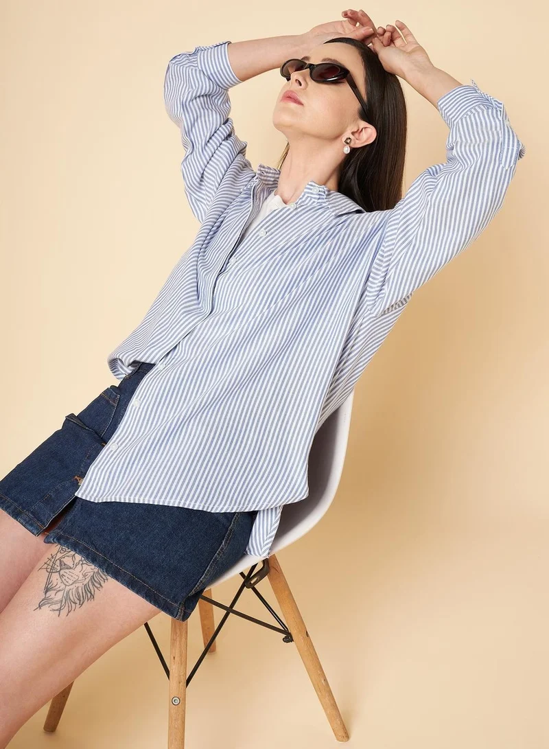 هاي ستار Oversized Striped Casual Shirt for Women