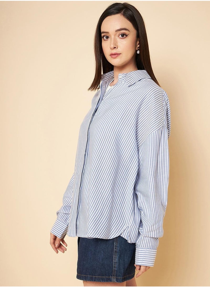 Oversized Striped Casual Shirt for Women - pzsku/ZCFC3813C1DF8A88CD0EDZ/45/_/1730708632/354b991e-bc30-45e4-a188-358f07616032