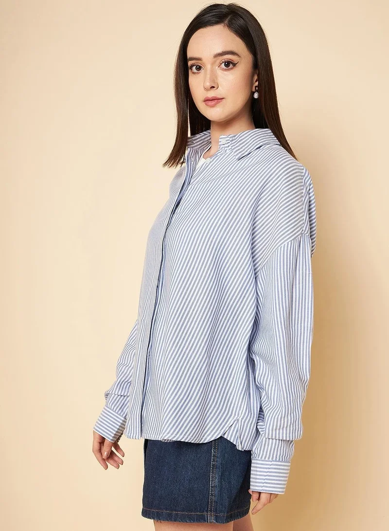 هاي ستار Oversized Striped Casual Shirt for Women