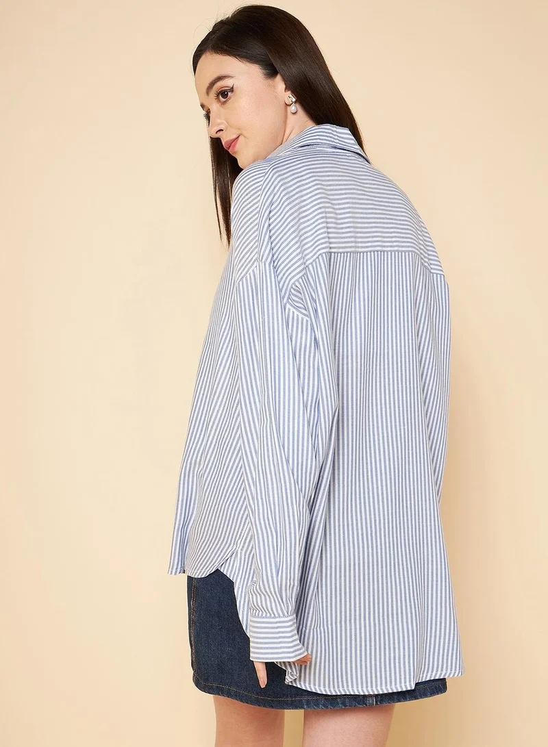 هاي ستار Oversized Striped Casual Shirt for Women