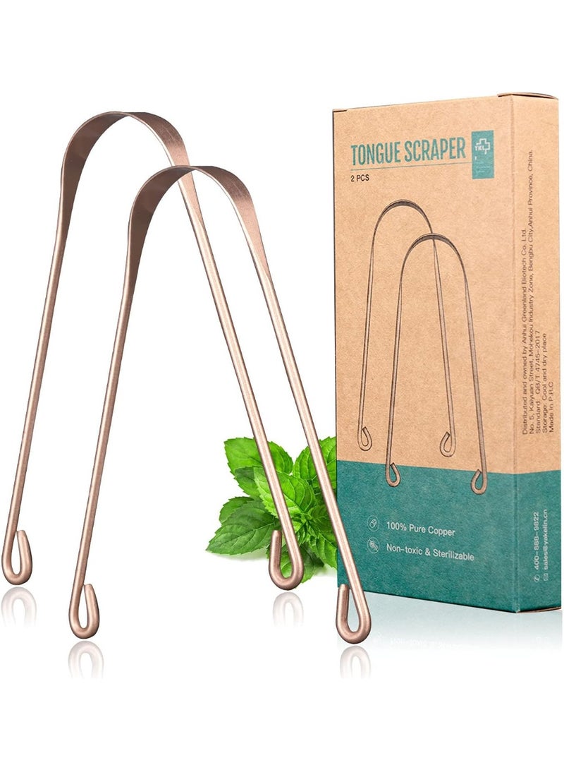 Y-Kelin Pure Copper Tongue Scraper Set – 2 Pieces Tongue Cleaner & Tongue Brush for Oral Care, Reusable Stainless Grip Design for Fresh Breath & Daily Hygiene - Image 1