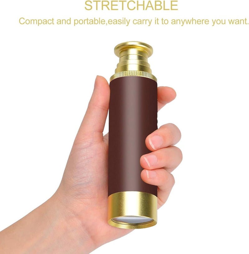 Lychee Waterproof Monocular Telescope, Vintage Pirate Zoomable Binoculars, 4 Section Tall Single Binoculars for Sailboat and Travel Game Viewing - Image 5
