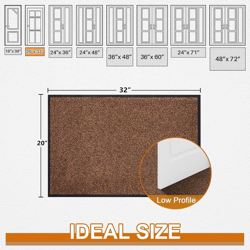 ميباو حصيرة باب ميباو لامتصاص الأوساخ للاستخدام الداخلي والخارجي، مقاس 20" x 32"، لون بني أسود، قابلة للغسيل، مانعة للانزلاق، مثالية للمداخل والأحذية، تتميز بقدرة عالية على امتصاص الأوساخ. - Image 2