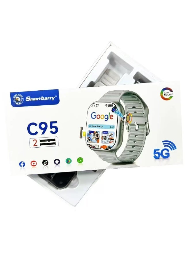Smartbarry C95 Android Smartwatch with 5G, SIM Slot, Rotating HD Camera, 2.2-inch Display, Dual Straps - Image 1