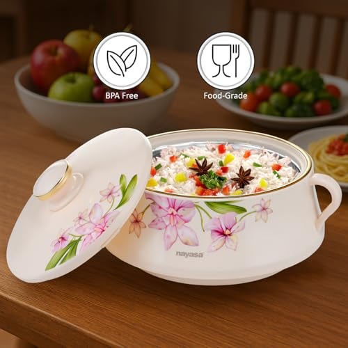 Nayasa Lorenzo Insulated Inner Stainless Steel Casserole- 1500 ML | Serving Bowl with Lid | Hot Pot for Kitchen | Roti Box | Ivory - Image 5