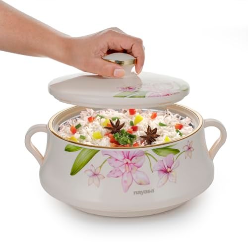 Nayasa Lorenzo Insulated Inner Stainless Steel Casserole- 1500 ML | Serving Bowl with Lid | Hot Pot for Kitchen | Roti Box | Ivory - Image 2