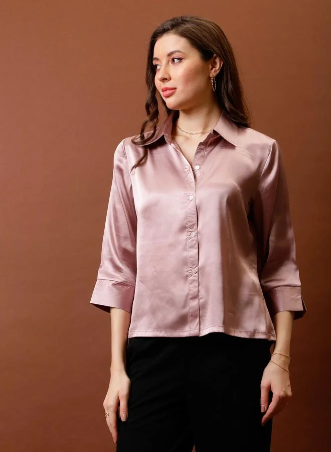 Athena Pink Spread Collar Relaxed Fit Shirt