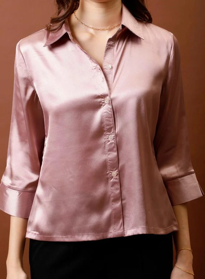 Athena Pink Spread Collar Relaxed Fit Shirt