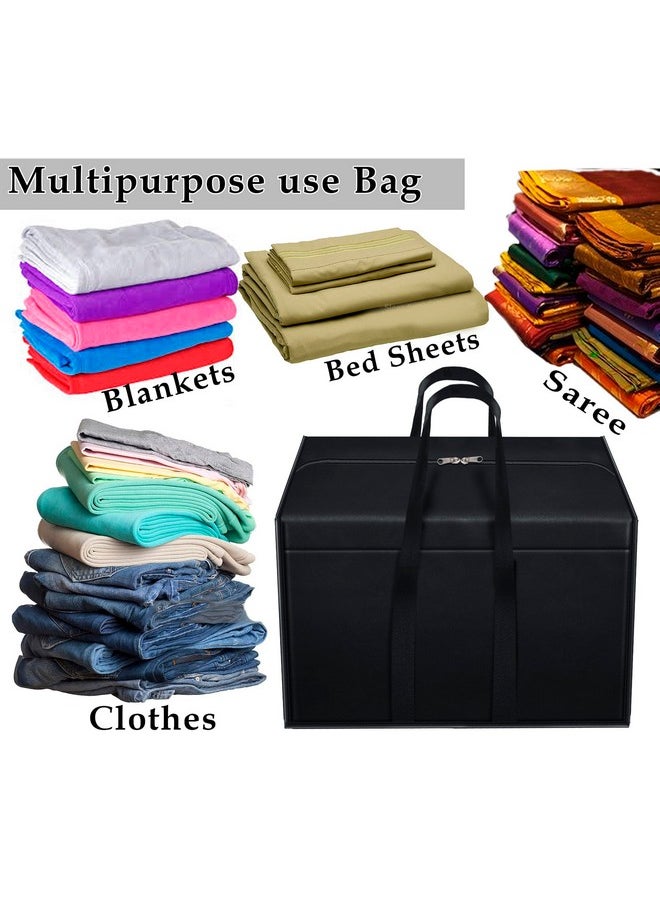 Storite 2 Pack Nylon 85 L Moisture Proof Multi-Purpose Underbed Storage Bag/Clothing Storage Organiser/Toy Storage/Stationery Paper Storage Bag With Zipper And Strong Handle (Black,57X36.8 X40.5 Cm)  - Image 3