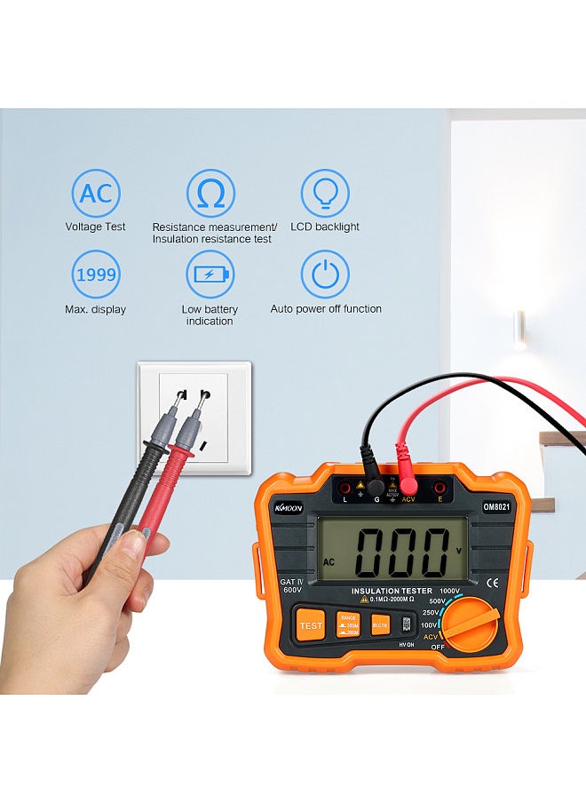 Generic - KKmoon Insulation Resistance Tester DCV ACV Meter 1000V Ground Megger Megohmmeter MegOhm Voltmeter w/LCD Backlight Display - Image 1