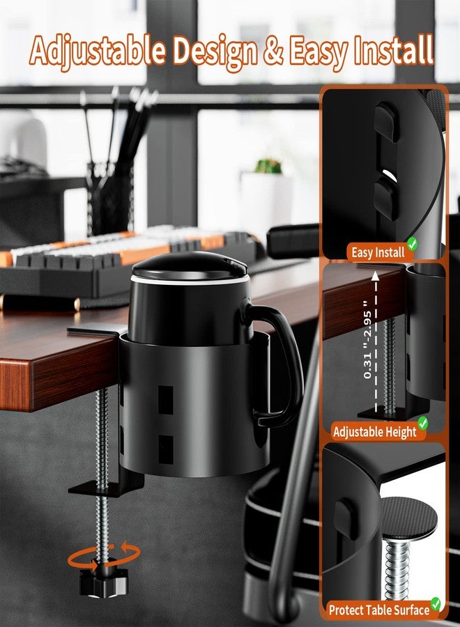 OOKUU Upgraded Large Desk Cup Holder Clamp, Anti-Spill Table Cup Holder, Metal Office & PC Gaming Desk Accessories, Compatible with Universal Cup, Bottles, Pencil Holder (Black) - Image 5